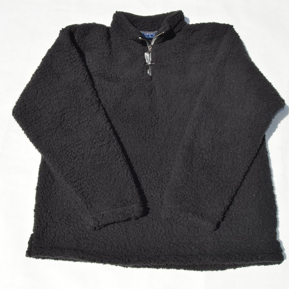 J. America Sherpa Quarter-Zip Pullover - Black Size L (New).